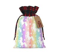 HGFVY Unicorns On Colorful Stripes 1pcs Drawstring Tote Bag 4.7 X 6.9in For Christmas Gifting And Storage And With Kraft Gift Tags