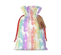 HGFVY Unicorns On Colorful Stripes 1pcs Drawstring Tote Bag 4.7 X 6.9in For Christmas Gifting And Storage And With Kraft Gift Tags