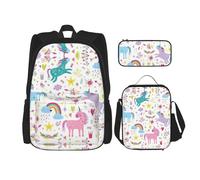 Hgfvy Unicorns Pink Lightweight Backpack For Backpack With Insulated Lunch Tote And Pencil Case Bag Set, Black, One Size