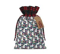 HGFVY White Dog And Flowers 1pcs Drawstring Tote Bag 4.7 X 6.9in For Christmas Gifting And Storage And With Kraft Gift Tags