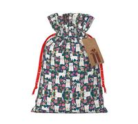 HGFVY White Dog And Flowers 1pcs Drawstring Tote Bag 8.3x11.8in For Christmas Gifting And Storage And With Kraft Gift Tags