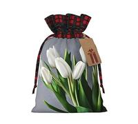 HGFVY White Tulips Flowers 1pcs Drawstring Tote Bag 4.7 X 6.9in For Christmas Gifting And Storage And With Kraft Gift Tags