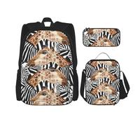 Hgfvy Zebra And Giraffe Lightweight Backpack For Backpack With Insulated Lunch Tote And Pencil Case Bag Set, Black, One Size