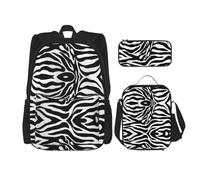 Hgfvy Zebra Print Lightweight Backpack For Backpack With Insulated Lunch Tote And Pencil Case Bag Set, Black, One Size