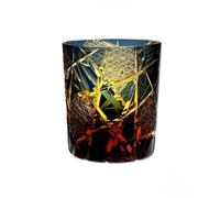 HGFYE Whiskey Glasses Hand-Carved Blue and Amber Geometric Pattern,Japanese Style Old Fashioned Glass 9 Oz Crystal Reliefs Rocks Cups for Liquor Tasting, Alcohol Lovers, Collectors,Home Bar Decor