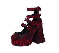 HGFYE Womens Platform Sandals Gothic High Heels Lace Flower Chunky Punk Bow Ankle Strap Buckle Round Toe Block Summer Pumps Shoes for School Party Business Work Dance Date 4.84IN