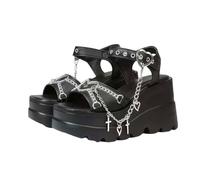 HGFYE Womens Platform Sandals Gothic High Heels Open Toe Wedge Heart Chain Rivet Low Chunky Punk Summer Pumps Shoes for School Party Business Work Beach Date