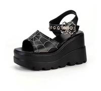 HGFYE Womens Platform Sandals Gothic High Heels Spider Wedge Open Toe Adjustable Metal Buckle Chunky Punk Summer Pumps Shoes For School Party Business Work Beach Date