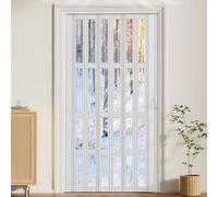 Hggdsac Concertina PVC Internal Folding Door, Folding Accordion Door, Sliding Foldable Gate, Space Saving, for Cabinet Closet Cupboard, Kitchen Hallway Divider Screen, White(W×H:90×214cm)