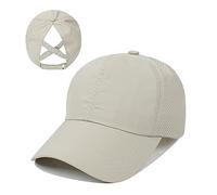 HGGE Women's Baseball Cap with Criss-Cross Ponytail, Adjustable, High Messy Bun, Ponycap, Quick-Drying, Khaki, One Size
