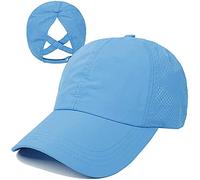 HGGE Womens Criss Cross Ponytail Baseball Cap Adjustable High Messy Bun Ponycap Quick Drying Hat, Blue, One Size