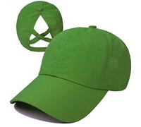 HGGE Womens Criss Cross Ponytail Baseball Cap Adjustable High Messy Bun Ponycap Quick Drying Hat, Green, One Size