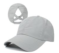 HGGE Womens Criss Cross Ponytail Baseball Cap Adjustable High Messy Bun Ponycap Quick Drying Hat, Light Grey, One Size