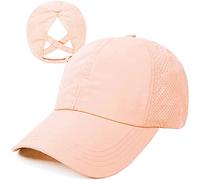 HGGE Womens Criss Cross Ponytail Baseball Cap Adjustable High Messy Bun Ponycap Quick Drying Hat, Pink, One Size