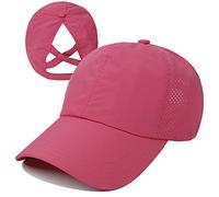 HGGE Womens Criss Cross Ponytail Baseball Cap Adjustable High Messy Bun Ponycap Quick Drying Hat, Rose Red, One Size