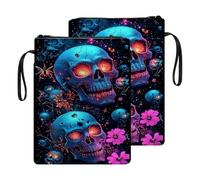 HGGJFLYX Book Sleeve for Readers,Waterproof Book Cover with Zipper Handle & Front Pocket,Fits Hardback & Paperback,Bible & Journal Pouch,Perfect Gift for Book Lovers,Neon Skulls Floral
