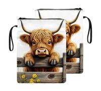 HGGJFLYX Book Sleeve for Readers,Waterproof Book Cover with Zipper Handle & Front Pocket,Fits Hardback & Paperback,Bible & Journal Pouch,Perfect Gift for Book Lovers,Highland Cow Wooden Fence