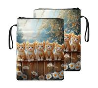 HGGJFLYX Book Sleeve for Readers,Waterproof Book Cover with Zipper Handle & Front Pocket,Fits Hardback & Paperback,Bible & Journal Pouch,Perfect Gift for Book Lovers,Five Cats Fence Daisies