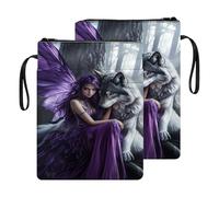 HGGJFLYX Book Sleeve for Readers,Waterproof Book Cover with Zipper Handle & Front Pocket,Fits Hardback & Paperback,Bible & Journal Pouch,Perfect Gift for Book Lovers,Fairy and Wolf