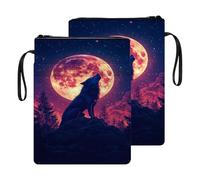 HGGJFLYX Book Sleeve for Readers,Waterproof Book Cover with Zipper Handle & Front Pocket,Fits Hardback & Paperback,Bible & Journal Pouch,Perfect Gift for Book Lovers,Wolf Moon Howl