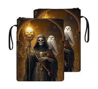 HGGJFLYX Book Sleeve for Readers,Waterproof Book Cover with Zipper Handle & Front Pocket,Fits Hardback & Paperback,Bible & Journal Pouch,Perfect Gift for Book Lovers,Grim Skeleton Owl