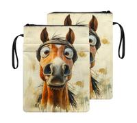 HGGJFLYX Book Sleeve for Readers,Waterproof Book Cover with Zipper Handle & Front Pocket,Fits Hardback & Paperback,Bible & Journal Pouch,Perfect Gift for Book Lovers,Goofy Horse Watercolor