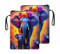 HGGJFLYX Book Sleeve for Readers,Waterproof Book Cover with Zipper Handle & Front Pocket,Fits Hardback & Paperback,Bible & Journal Pouch,Perfect Gift for Book Lovers,Elephants Butterfly Rainbow