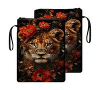 HGGJFLYX Book Sleeve for Readers,Waterproof Book Cover with Zipper Handle & Front Pocket,Fits Hardback & Paperback,Bible & Journal Pouch,Perfect Gift for Book Lovers,Lion Red Poppy Floral Crown