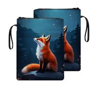 HGGJFLYX Book Sleeve for Readers,Waterproof Book Cover with Zipper Handle & Front Pocket,Fits Hardback & Paperback,Bible & Journal Pouch,Perfect Gift for Book Lovers,Fox Under Moonlight