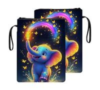 HGGJFLYX Book Sleeve with Zipper,Book Cover for Paperbacks & Hardcovers,Washable Book Protector with Front Pocket and Handle,Multi-Use Pouch,Perfect Gift for Readers,Magic Rainbow Elephant