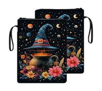 HGGJFLYX Book Sleeve with Zipper,Book Cover for Paperbacks & Hardcovers,Washable Book Protector with Front Pocket and Handle,Multi-Use Pouch,Perfect Gift for Readers,Witch Hat Cauldron
