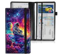 HGGJFLYX Car Registration and Insurance Holder,Leather Car Document Organizer Wallet,Glove Box Storage for License,ID Card, Card Holder,Car Accessories for Women Men,Astronaut Meditating