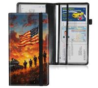 HGGJFLYX Car Registration and Insurance Holder,Leather Car Document Organizer Wallet,Glove Box Storage for License,ID Card, Card Holder,Car Accessories for Women Men,Patriotic Sunset Soldiers