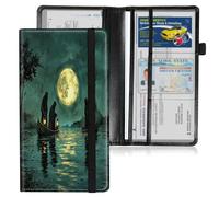 HGGJFLYX Car Registration and Insurance Holder,Leather Car Document Organizer Wallet,Glove Box Storage for License,ID Card, Card Holder,Car Accessories for Women Men,Grim Reapers on Moonlit Lake