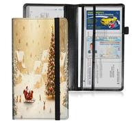 HGGJFLYX Car Registration and Insurance Holder,Leather Car Document Organizer Wallet,Glove Box Storage for License,ID Card, Card Holder,Car Accessories for Women Men,Magical Christmas Santa Scene