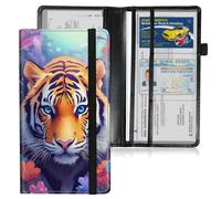 HGGJFLYX Car Registration and Insurance Holder, Leather Car Document Organizer Wallet,Glove Box Storage for License, ID Card, Card Holder, Car Accessories for Women Men,Flower Tiger Portrait