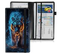 HGGJFLYX Car Registration and Insurance Holder,Leather Car Document Organizer Wallet,Glove Box Storage for License,ID Card, Card Holder,Car Accessories for Women Men,Fiery Blue Tiger