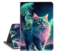 HGGJFLYX Case for iPad 10.2 inch 2021/2020/2019, PU Leather Folio Cover with Auto Sleep/Wake, Multi-Angle Stand Protective Cover 10.2" for iPad 7th/8th/9th Generation,Fantasy Cat with Nature Fusion