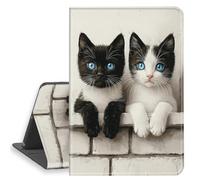 HGGJFLYX Case for iPad 10.2 inch 2021/2020/2019, PU Leather Folio Cover with Auto Sleep/Wake, Multi-Angle Stand Protective Cover 10.2" for iPad 7th/8th/9th Generation,Black White Cats Blue Eyes