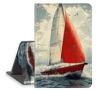 HGGJFLYX Case for iPad 10.2 inch 2021/2020/2019, PU Leather Folio Cover with Auto Sleep/Wake, Multi-Angle Stand Protective Cover 10.2" for iPad 7th/8th/9th Generation,Red Sailboat Ocean