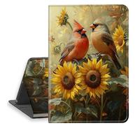 HGGJFLYX Case for iPad 10.2 inch 2021/2020/2019, PU Leather Folio Cover with Auto Sleep/Wake, Multi-Angle Stand Protective Cover 10.2" for iPad 7th/8th/9th Generation,Cardinal Birds Sunflower