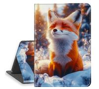 HGGJFLYX Case for iPad 8th/6th/5th Gen 9.7 Inch 2018/2017, PU Leather Folio Cover with Auto Sleep/Wake, Multi-Angle Stand Protective Cover 9.7" for iPad 2018 2017,Red Fox Snow Sunset