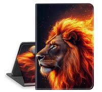 HGGJFLYX Case for iPad 8th/6th/5th Gen 9.7 Inch 2018/2017, PU Leather Folio Cover with Auto Sleep/Wake, Multi-Angle Stand Protective Cover 9.7" for iPad 2018 2017,Flaming Lion Portrait