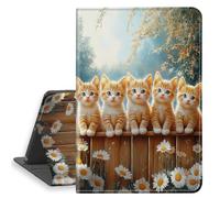 HGGJFLYX Case for iPad Air 3 2019, PU Leather Folio Cover with Auto Sleep/Wake, Multi-Angle Stand Protective Cover for iPad Pro 10.5 Inch Case 2017,Five Cats Fence Daisies