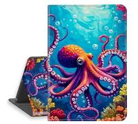 HGGJFLYX Case for iPad Air 3 2019, PU Leather Folio Cover with Auto Sleep/Wake, Multi-Angle Stand Protective Cover for iPad Pro 10.5 Inch Case 2017,Octopus in Colorful Ocean