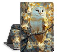 HGGJFLYX Case for iPad Air 3 2019, PU Leather Folio Cover with Auto Sleep/Wake, Multi-Angle Stand Protective Cover for iPad Pro 10.5 Inch Case 2017,Owl White Flower Branch