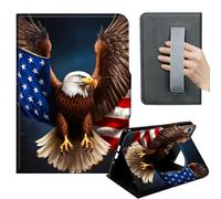 HGGJFLYX Case for iPad Air 5th 2022/iPad Air 4th 2020/iPad Pro 11" 2022/2021/2020,360 Degree Rotating Multi-Angle Viewing Stand,Hand Strap,Leather Cover,Auto Sleep/Wake,Eagle with US Flag