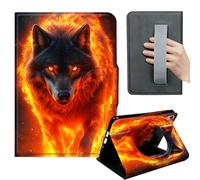 HGGJFLYX Case for iPad Air 5th 2022/iPad Air 4th 2020/iPad Pro 11" 2022/2021/2020,360 Degree Rotating Multi-Angle Viewing Stand,Hand Strap,Leather Cover,Auto Sleep/Wake,Flaming Wolf Spirit