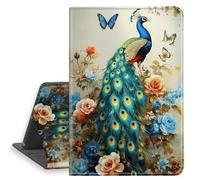 HGGJFLYX Case for iPad mini 7 2024/iPad Mini 6 2021, PU Leather Folio Cover with Auto Sleep/Wake, Multi-Angle Stand Protective Cover 8.3" for iPad A17 Pro 2024,Peacock Floral Butterflies
