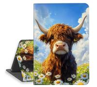 HGGJFLYX Case for iPad mini 7 2024/iPad Mini 6 2021, PU Leather Folio Cover with Auto Sleep/Wake, Multi-Angle Stand Protective Cover 8.3" for iPad A17 Pro 2024,Highland Cow in Daisy Field